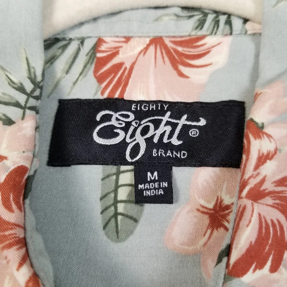 Eighty Eight Button Up Shirt Mens M Medium Green Floral Hawaiian Tropical Camp
